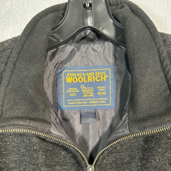 Woolrich John Rich & Bros Mens Full Zip Jacket Gray Black Stripe Outdoors LARGE - Picture 2 of 8